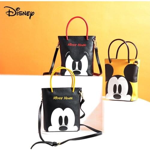 Original Disney Messenger Bag Mickey Head PU Mummy Bag Large Capacity Shoulder Bag Cartoon Cute Tote Bag Baby Diaper Bag