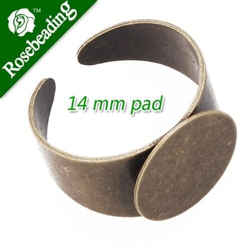 14mm Antique Bronze Plated Adjustable Ring Blanks Base With Flat Pad,bezel ring blank,fit 14mm glass cabochon,Sold 20PCS/Pkg