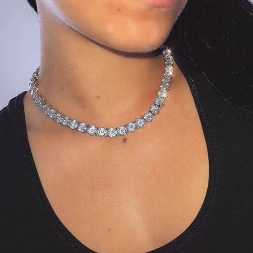 2021 New 5A CZ 8MM Spring Iced Out Cubic Zircon 1 Row Tennis Chain Necklace Gold Silver Color Choker Hip Hop Women Men Jewelry