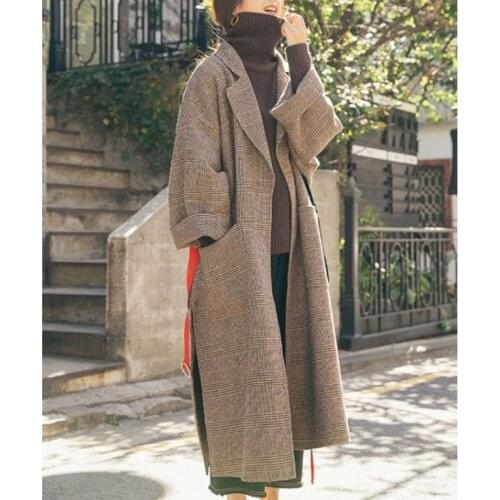 Obrix Casual Trendy Female Spring V-Neck Full Sleeve Straight Plaid Pattern Streetwear Coat For Women