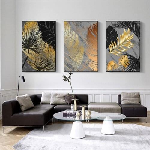 Cold Rain-prints Scandinavian Style Poster Golden Leaf Art Plant Abstract Painting Nordic Art Turtle Leaf Pictures Home Decor