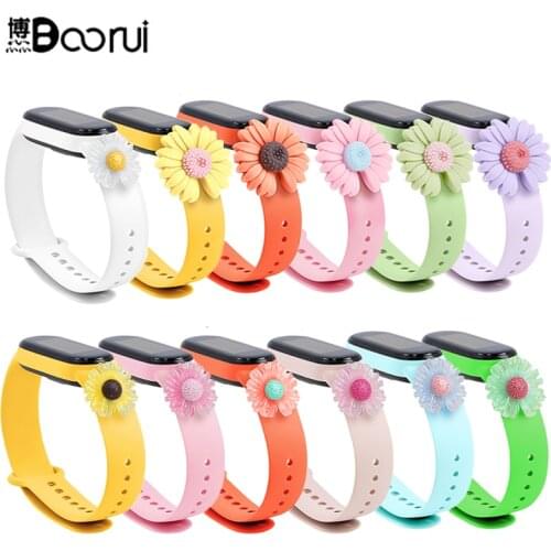 BOORUI Flower Mi Band 5 Strap Cute Plastic Pattern Mi Band 4 Strap For Xiaomi Miband 2/3/4/5 Bracelet Accessories NFC