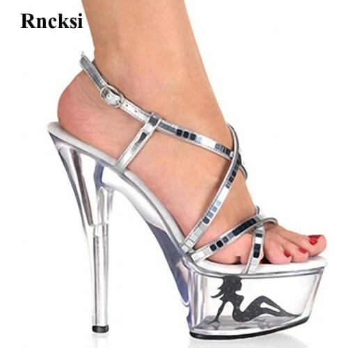 Rncksi full transparent star at home 6 inch sandals Sequins sexy Beauty 15cm high-heeled shoes sale womens Crystal shoes