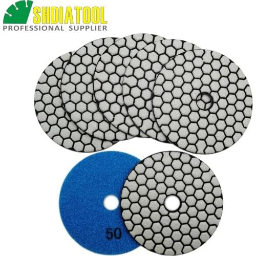 SHDIATOOL 7pcs 4inches #50 B dry Diamond polishing pads diameter 100MM Resin bond diamond flexible grinding disc