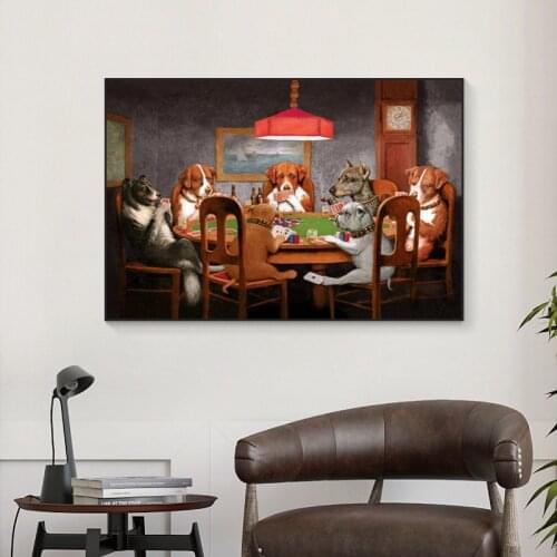 Modern Animal Dog Playing Cards Creative Canvas Painting Poster Indoor Childrens Bedroom for Living Room Decoration Wall Art