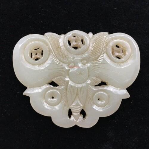 In the Qing Dynasty, the old Hetian jade butterfly blessed in front of the jade pendant, of the old high ancien hp14