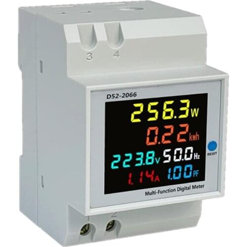 Din Rail Wattmeter Voltmeter Ammeter Power Meter AC 110V 220V 380V Volt Amp Power Factor Time Energy Voltage Current Montior