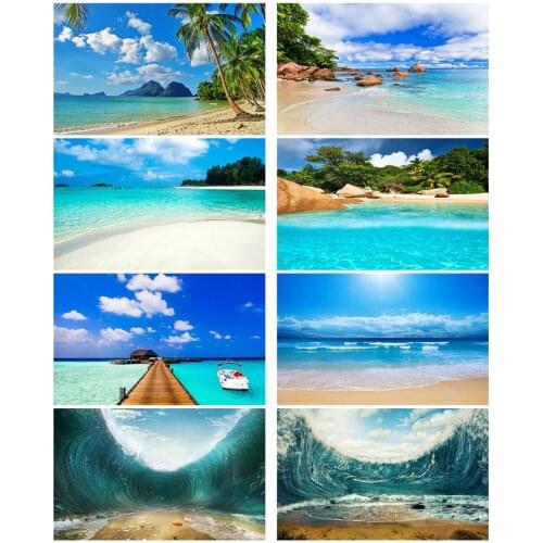 Blue Sky Sea Beach Photography Backdrops for Photo Studio Vinyl Cloth Backgrounds Wedding Portrait Children Kids Baby Photobooth