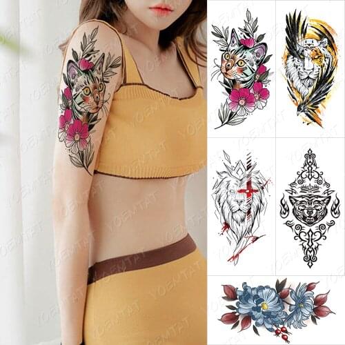 Waterproof Temporary Tattoo Sticker Eagle Tiger Feather Tatto Arm Rose Snake Flower Body Art Arm Fake Sleeve Tatoo Women Men