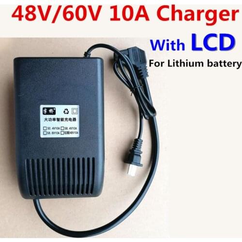 48V 60V 10A Charger 54.6V 50.4V 58.4V 58.8V 73V 67.2V With LCD Screen for Lead Acid Li ion Lifepo4 Lithium battery Charger