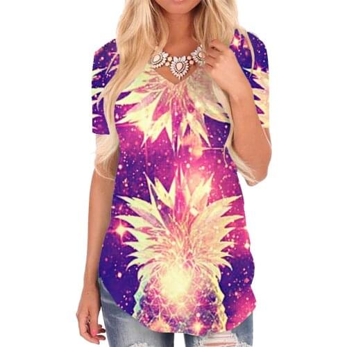 Giyu Brand Pineapple T-shirt women Colorful Tshirts Printed Galaxy V-neck Tshirt Harajuku Shirt Print Womens Clothing Fashion