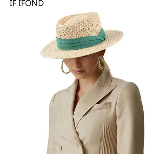 Women Fashion Woven Seagrass Boater Sun Beach Caps Wide Brim Summer Straw Hats Panama Travel Kentucky Derby Hats