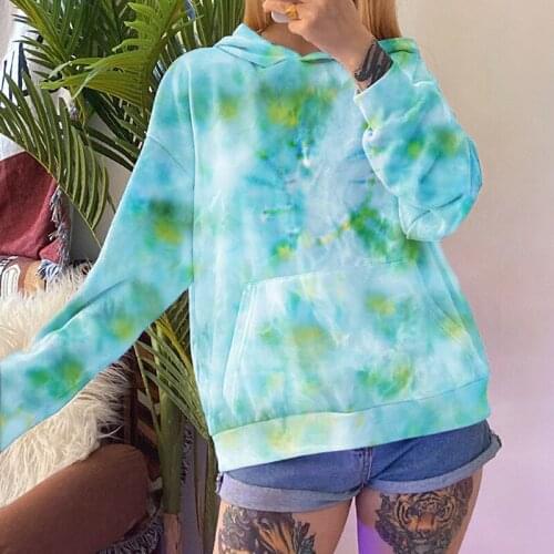 Womens Sweatshirt Casual Tie Dye Loose Long Sleeved Hoodie Women Autumn Winter Blue Warm Fashion Female Pullover Harajuku Top