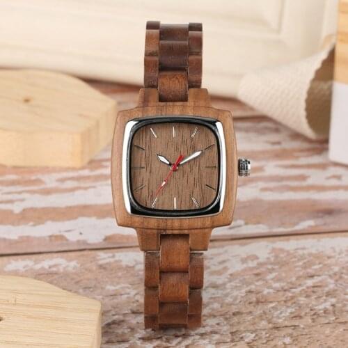 Retro Wood Women Watch Unique Square Circle Dial Design Full Wooden Bracelet Woman Ladies Clock Quartz Wristwatch dames horloges