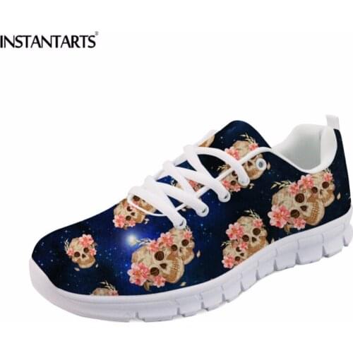 INSTANTARTS Women Sneakers Punk Rock Skull Style Lace Up Mesh Galaxy Star Woman Casual Shoes Zapatos Mujer Womans Spring Flats