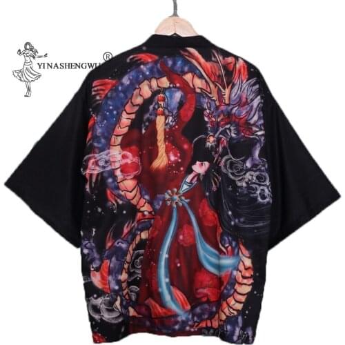 Dragon Print Women New Fashion Sun Protective Jacket Cardigan Loose Blouse Haori Asian Clothes Harajuku Japanese Cosplay Kimono