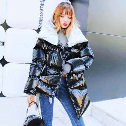 Winter thickened cotton clothing Fashion Womens clothing Loose irregular coat Asymmetrical metal color cotton coat