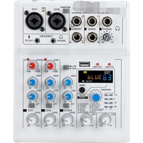 Sound Card Audio Mixer Sound Board Console Desk System Interface 4 Channel USB 48V Vision Power Stereo (US Plug)