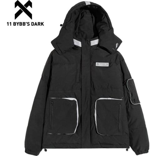 11 Bybbs Dark Techwear Dark Zipper Hoodie Jacket Streetwear Printed Tactical Jacket Mens Harajuku Windbreaker Cotton Coat