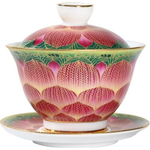 150ml Porcelain Gaiwan tea set Exquisite Enamel Color Tea Bowl with Saucer Lid Kit Master Tea Tureen Teaware Drinkware Decor