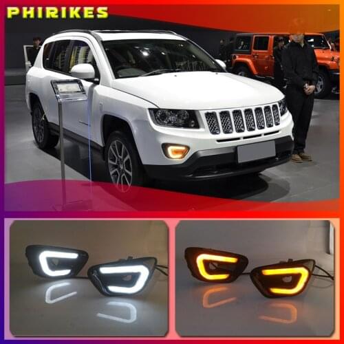 2pcs For Jeep Compass 2011 2012 2013 2014 2015 2016 Car LED Daytime DRL Running Light White+Yellow Side Turning Light Fog Lamp