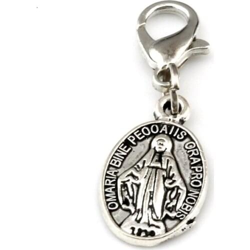 20pcs Zinc Alloy Catholic Icon Religious Medal San Benito Charms with Lobster clasp Fit Charm Bracelet DIY Jewelry 10x31mm