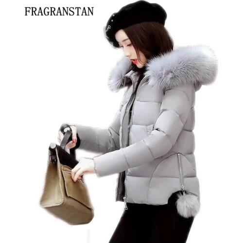 2018 Women Winter Large Fur Collar Wadded Jacket New Fashion Parkas Ladies Plus Size Thick Coat Casual Down Cotton Outwear LY218