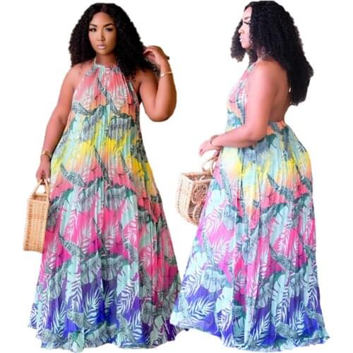 3xl 4xl 5xl Plus Size Party Dress Sexy Hang A Neck Backless Printing Swing Elegant Summer Maxi Dresses Wholesale Dropshipping