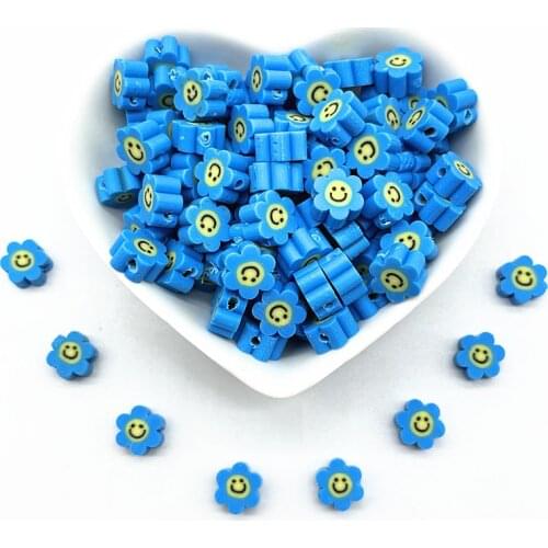 NEW 30pcs 10mm Blue Smiley Face Sunflowe Beads Polymer Clay Spacer Loose Beads for Jewelry Making DIY Bracelet Accessories