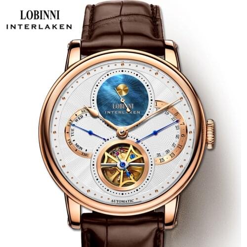 LOBINNI Luxury Genuine Leather High Quality Men Mechanical Watch Seagull Movement Automatic Men Watch Sapphire relogio masculino