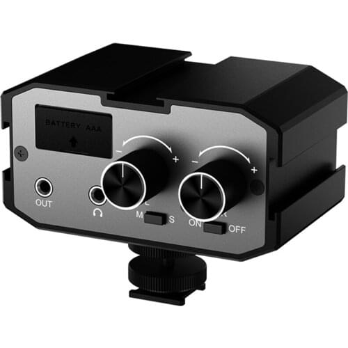 Comica CVM-AX1 Mono Stereo Audio Mixer Adapter Microphone for DSLR Canon EOS T6 Nikon D3300 ual Channels Amplifier 3.5MM Jack