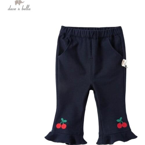 DBM16939 dave bella spring baby girls fashion cartoon pockets pants children full length kids pants infant toddler trousers