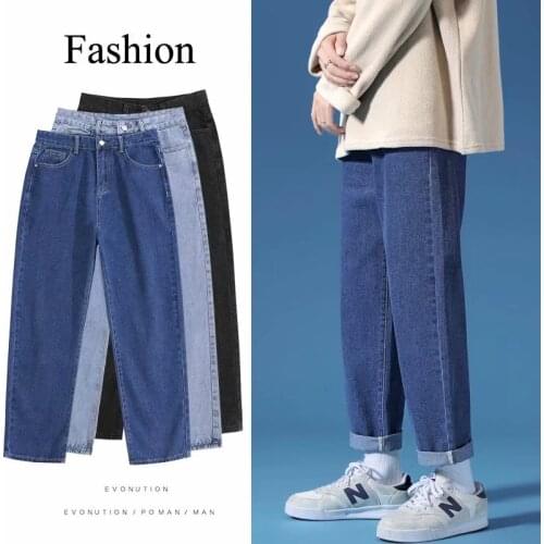 Hip Hop Mens Jeans Streetwear Jogging Jeans Men 2021 Fashion Harem Pants Men Casual Men Clothing Solid Color Button Men Jeans