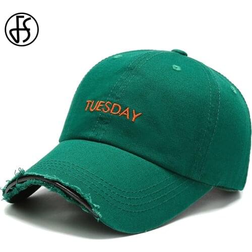 FS 2021 Trendy Orange Green Worn Hole Baseball Cap For Men Women Summer Snapback Hip Hop Caps Korean Streetwear Tuesday Hats