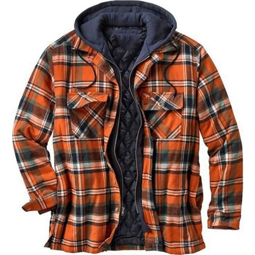 Winter Hot Selling Plaid Long Sleeve Loose Hooded Jacket with Cotton Thickened Fashionable Mens Coat Size S-5XL