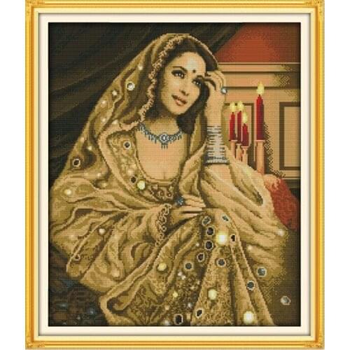 Indian Beauty Cotton People Needlework,Cross stitch,Embroidery kits,Printed Patterns Counted Cross-Stitching,DIY Handmade
