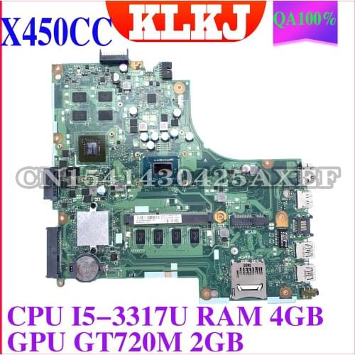 KLKJ X450CC Laptop motherboard for ASUS X450CC X450C original mainboard 4GB-RAM I5-3317U GT720M
