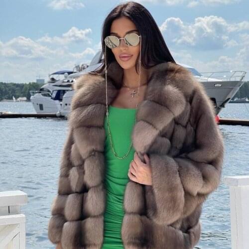 TOPFUR New Women Jackets 2021 Imitation Sable Real Fox Fur Coat High Quality Long Sleeve With Falbala Turn-down Collar Outwear