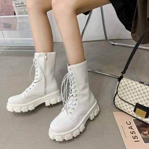 Fashionable White Martin Boots Womens New Short Boots 2020 New Medium Boots Womens Motorcycle Boots with Thick Soles
