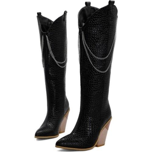 Fashion Winter Combat Boots Women Shoes Knee High Heels 10cm Round Toe Platform Elastic Lace Up Botas Mujer Long Snow Boots H-14