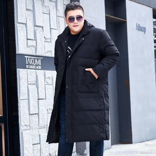 The new extra-large size mens winter warmth over the knee long fashion down jacket 10x plus fertilizer to increase coat 150 kg