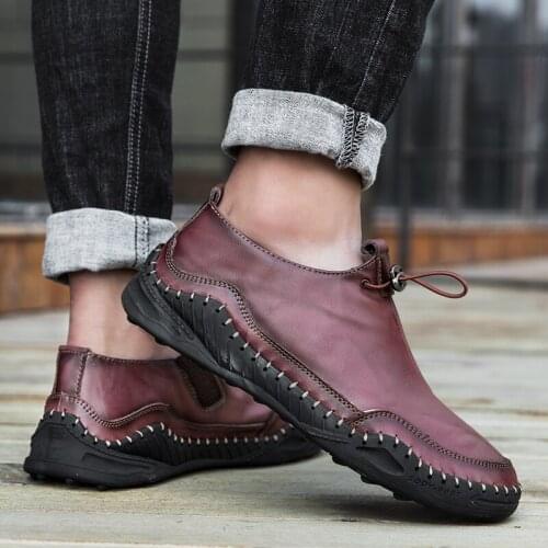 2021High Quality Genuine Leather Men Flats Breathable Autumn Lace Up Comfortable Casual Outdoor SneakersComfortable men loafers