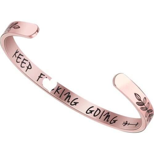 Trendy Inspirational Keep Going Cuff Bracelets Bangles Motivational 6MM Stainless Steel Bracelet for Men Women Best Gift pulsera