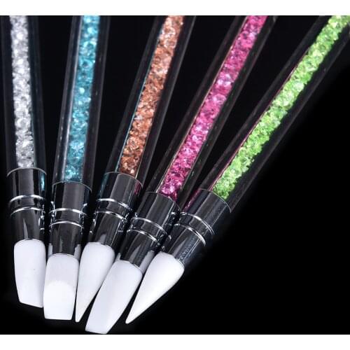 New 2 Ways Dual Silicone Heads Rhinestone Nail Art Brush Dotting Pen Manicure Tool Carving Emboss Shaping Hollow Sculpture
