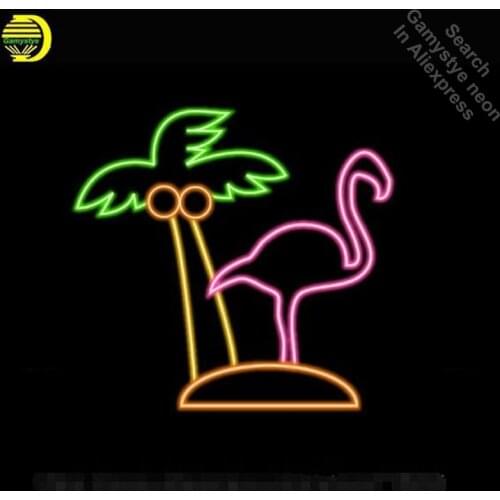 Neon Sign Flamingos Palm Tree Neon Bulbs Sign Energy Drink Beer Pub Neon Tube Sign handcraft Publicidad with board