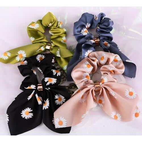 New Spring And Summer Small Daisy Print Hair Circle Small Fresh And Cute Bowknot Elastic Bowel Scrunchies