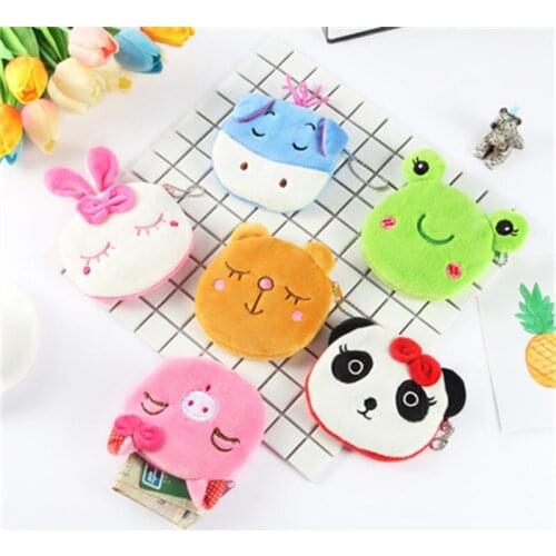 New Round Plush Cute Small Animal Coin Purse Children Cartoon Bunny Zipper Storage Bag Childrens Day Gift