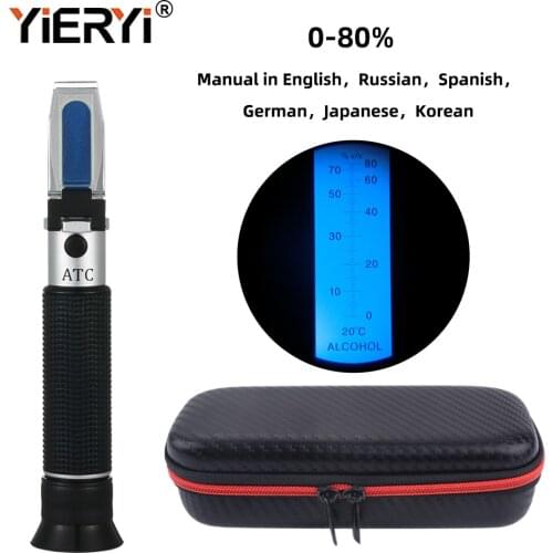 Yieryi Portable Alcohol Refractometer Design For Liquor Alcohol Content Tester 0-80% V/V ATC Refractometer With Black Bag