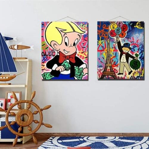 Richie Rich Alec Monopolyingly Canvas Painting Posters Graffiti Prints Wall Street Art Pictures For Living Room Decor