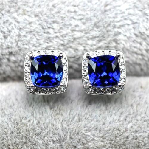 Luxury Female Blue Sapphire Square Earrings Vintage Rose Gold Wedding Earrings Crystal Stud Earrings For Women